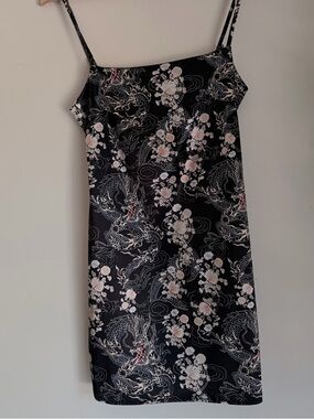 Urban Outfitters Black Floral Dragon Slip Dress